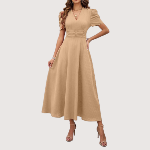 Women's Solid Color V-Neck A-Line Maxi Dress